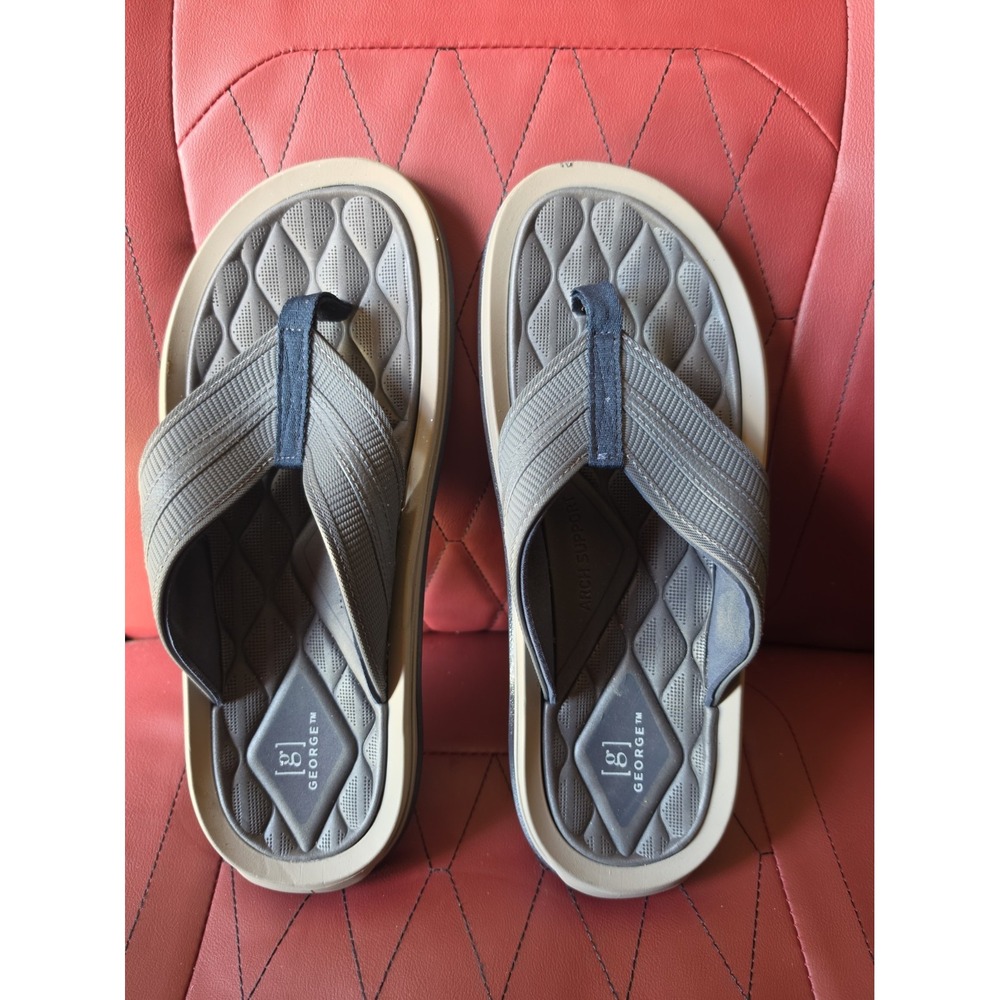 George Mens Premium Comfort Flip Flops Brown Size 10 - Picture 1 of 5